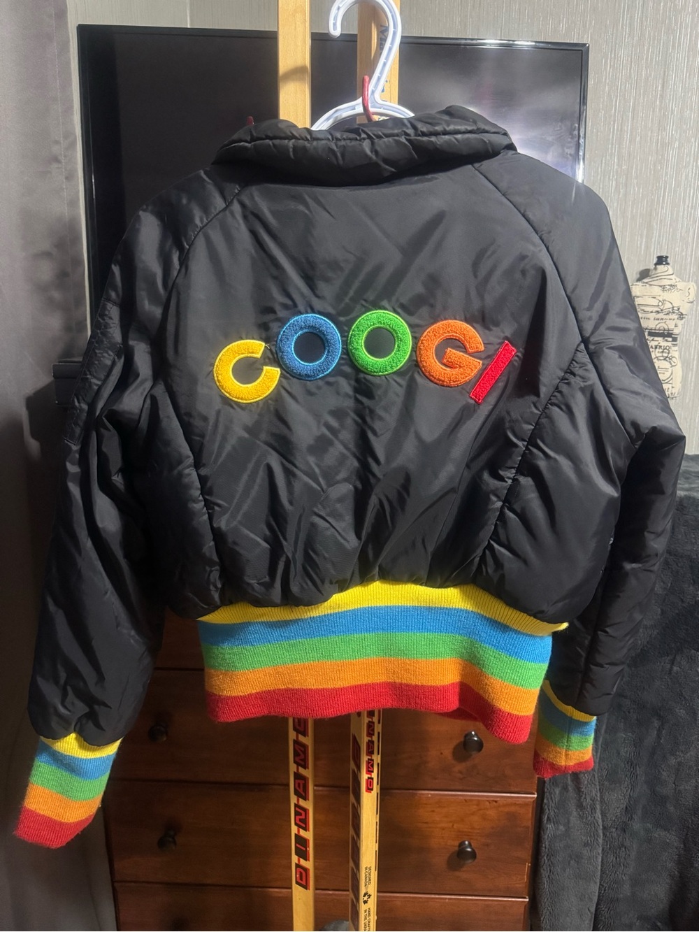 COOGI Y2K Black Puffer Jacket with Rainbow Trim1 - Picture 2 of 6